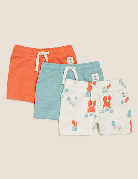 3pk Cotton Crab Print Shorts