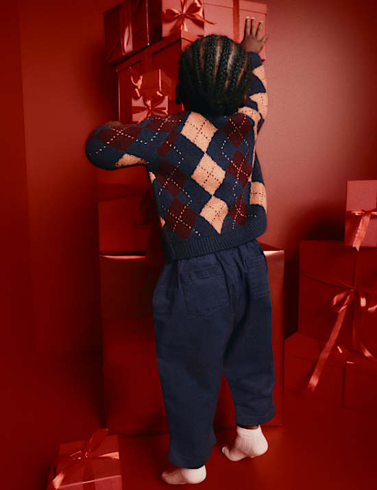 Cotton Argyle Cardigan, Shirt and Trouser Outfit (0-5 Yrs)