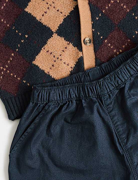 Cotton Argyle Cardigan, Shirt and Trouser Outfit (2-7 Yrs)