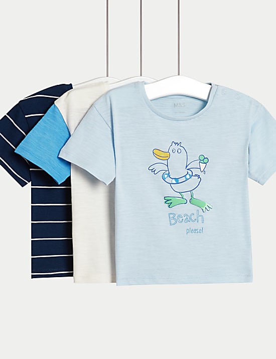 3pk Pure Cotton Beach T-Shirts (0-3 Yrs)