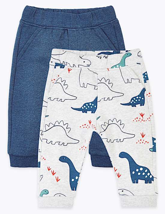 2 Pack Cotton Rich Dinosaur Print Joggers (0-3 Yrs)