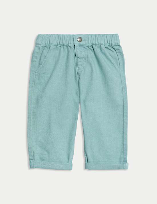 Pure Cotton Elasticated Waist Trousers (0-3 Yrs)