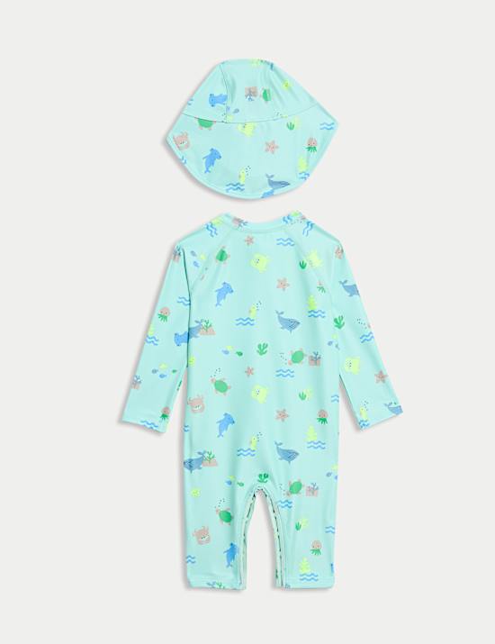 2pc Sealife Print Swimsuit and Hat (0-3 Yrs)