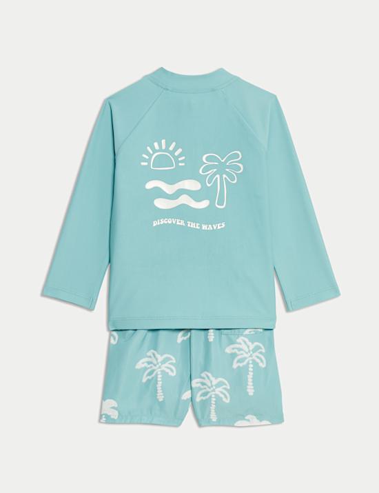 Ensemble 2 maillots de corps de bain &agrave; motif palmier (jusqu&rsquo;au 3 ans)