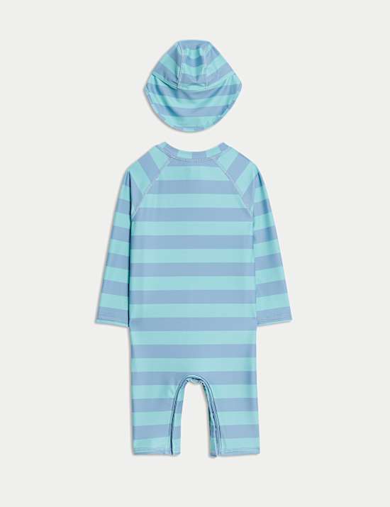 2pc Striped Sunsafe Swimsuit with Hat (0 -3 Yrs)