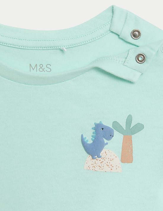 T-shirt με print δεινόσαυρο από 100% βαμβάκι, σετ των 2 (0-3 ετών)