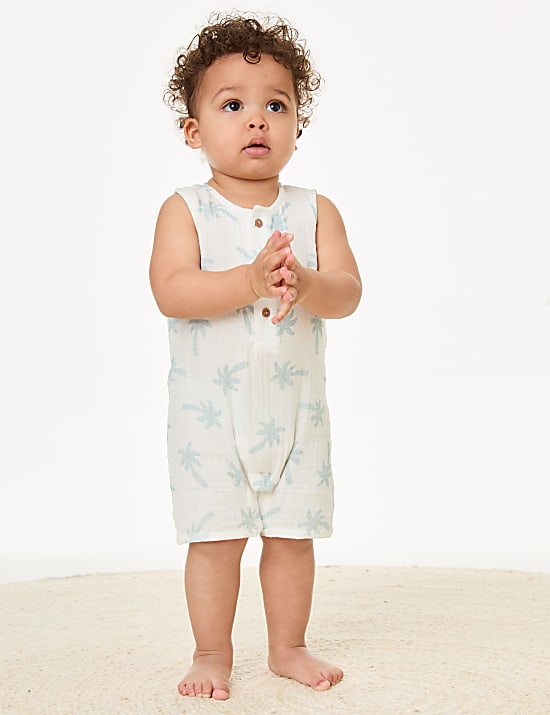 Pelele 100% algodón con diseño de palmeras (0-3 años)