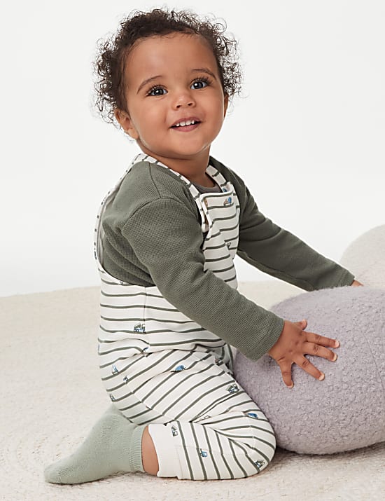 2pc Cotton Rich Striped Transport Outfit (0-3 Yrs)