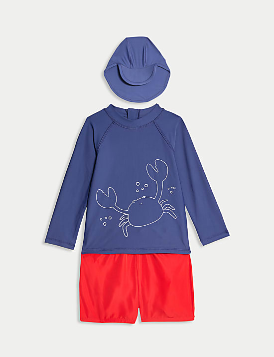 Traje de baño de 3 piezas de cangrejo (0-3 años)