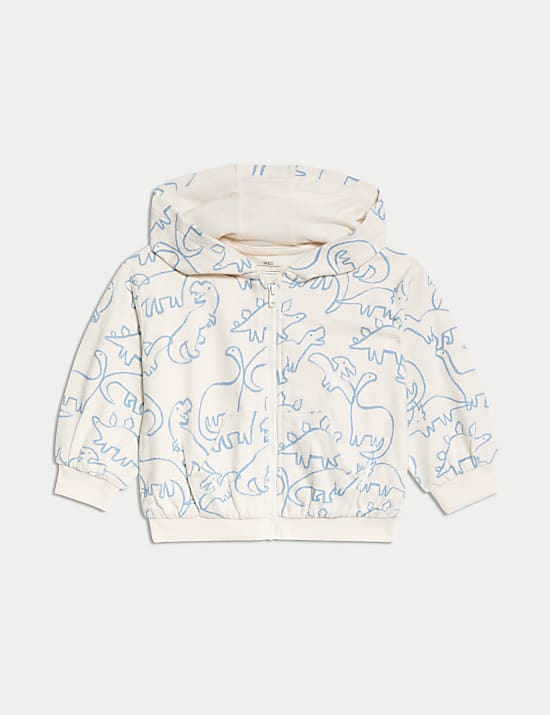 Zuiver katoenen hoodie met rits en dinosaurusmotief (0-3&nbsp;jaar)