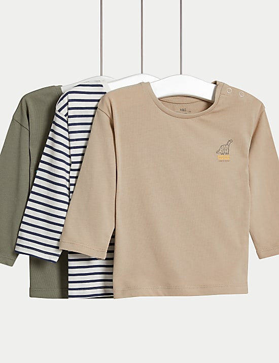 Lot de 3&nbsp;tops 100&nbsp;% coton à motif dinosaure (du 0 au 3&nbsp;ans)