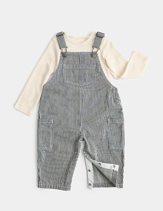 2 Piece Ticking Stripe Dungaree Outfit (0-3 Yrs)