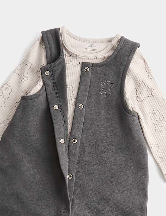 Ensemble 2 pi&egrave;ces salopette en jersey de coton &agrave; motif ours (jusqu&rsquo;au 3 ans)