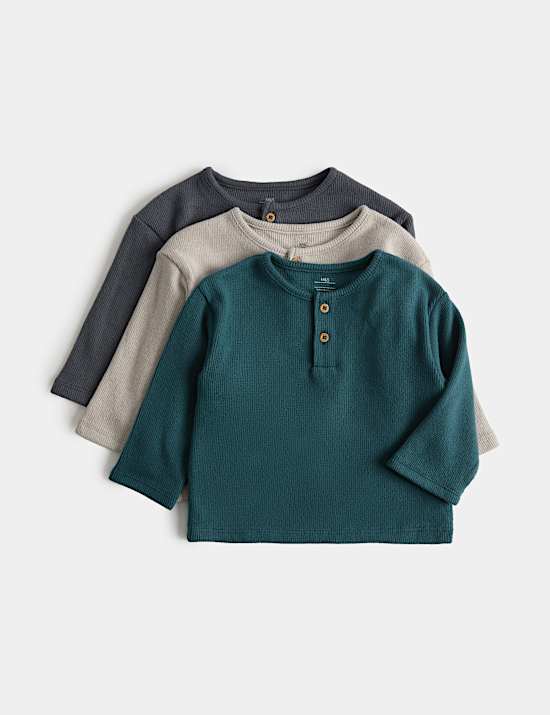 3 Pack Waffle Long Sleeve Tops (0 Mths-5 Yrs)