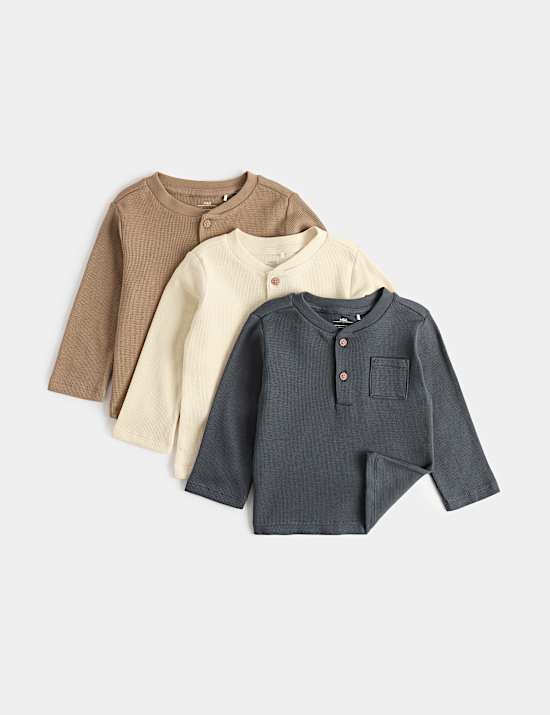 3 Pack Pure Cotton Grandad Tops (0-5 Yrs)