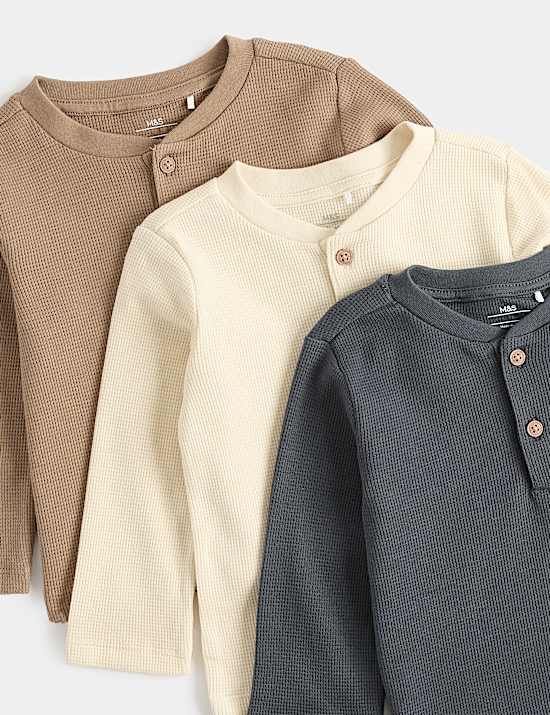 3 Pack Pure Cotton Grandad Tops (0-5 Yrs)
