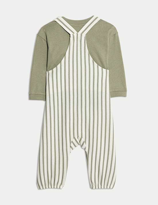 2pc Pure Cotton Jersey Striped Dungaree Outfit (0-3 Yrs)