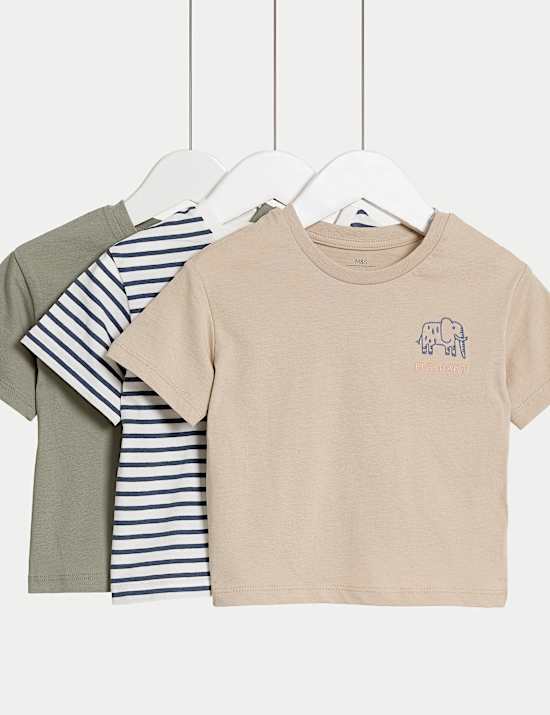 3pk Pure Cotton Elephant T-Shirts (0-3 Yrs)