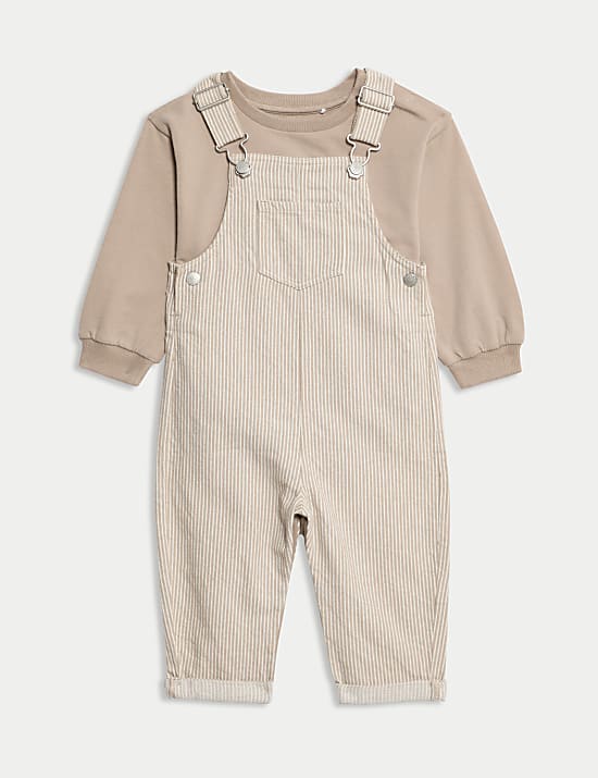 2pc Cotton Rich Striped Dungaree Outfit (0 Mths-3 Yrs)