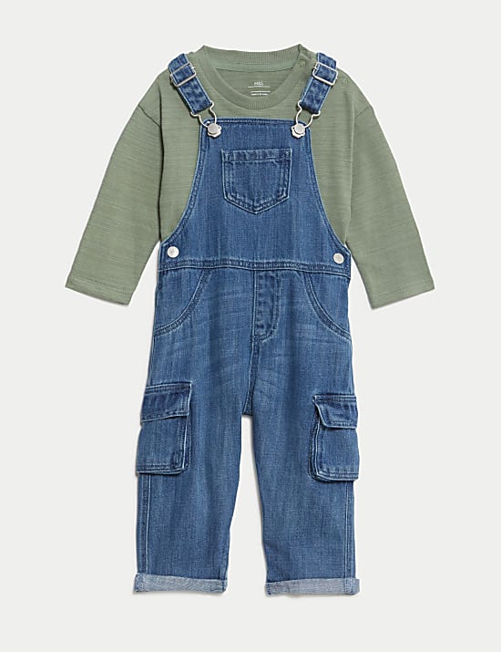 2pc Dungarees & Long Sleeve T-Shirt Set (0-3 Yrs)