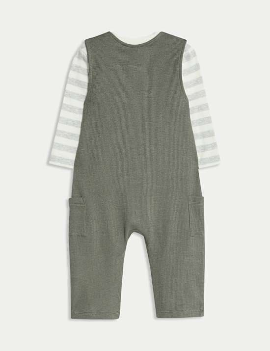 2pc Pure Cotton Waffle Dungaree Outfit (0-3 Yrs)