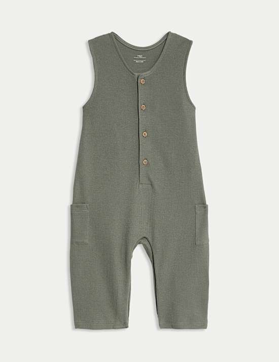 2pc Pure Cotton Waffle Dungaree Outfit (0-3 Yrs)