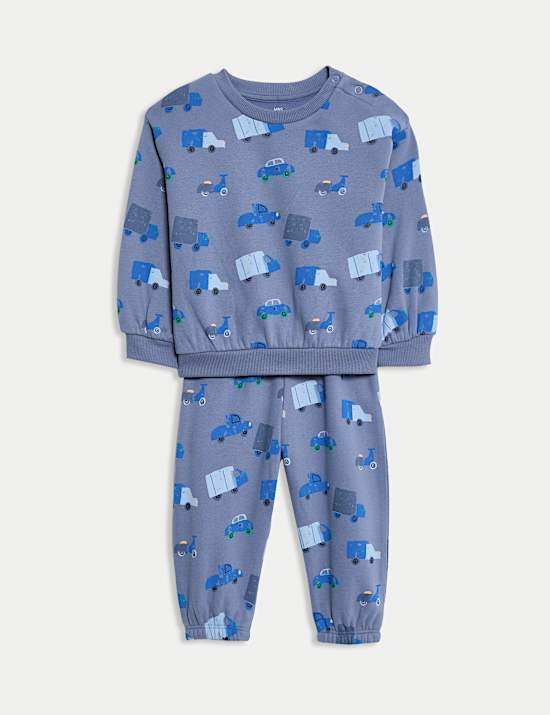 Ensemble 2 pièces top et bas en coton à motif véhicule (jusqu’au 6 ans)