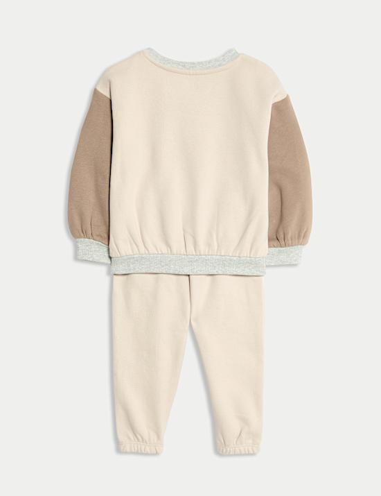 2pc Cotton Rich Crew Neck Colour Block Tracksuit