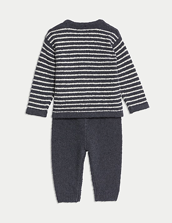 2pc Cotton RIch Striped Boucl&eacute; Knitted Outfit (0-3 Yrs)