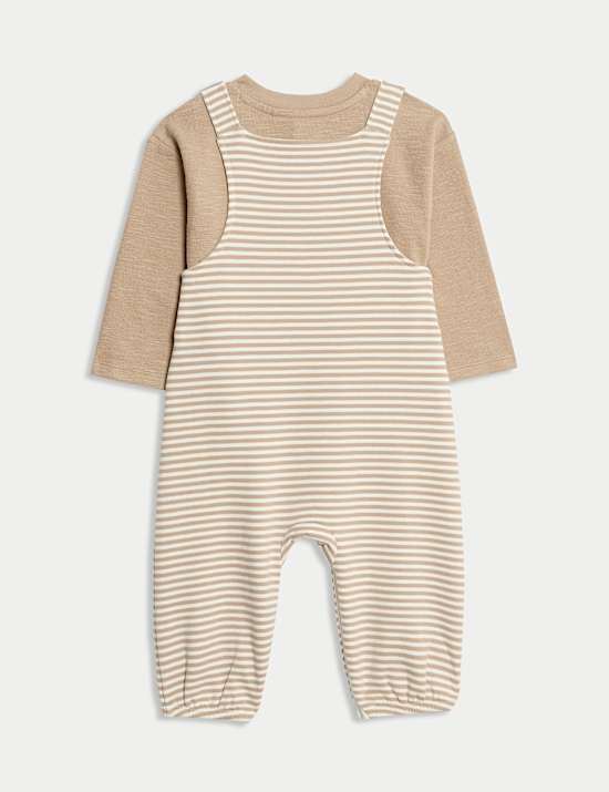 2pc Pure Cotton Striped Dungarees Outfit (0-3 Yrs)