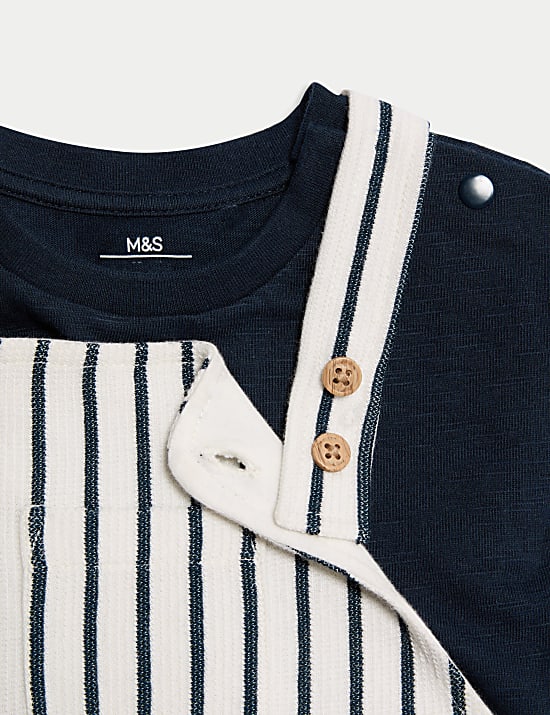 2pc Cotton Rich Striped Dungaree Outfit (0-3 Yrs)