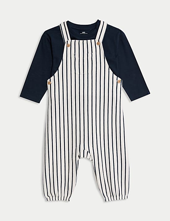 2pc Cotton Rich Striped Dungaree Outfit (0-3 Yrs)