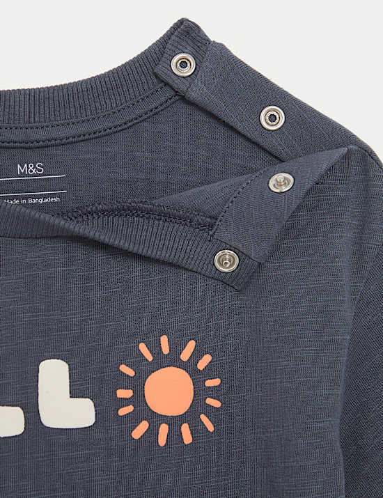 2 potong Pakaian Kaus Oblong Katun Murni Slogan ‘Hello’ (0-3 Tahun)