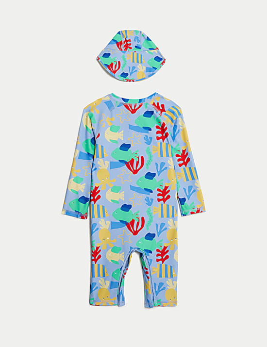2-teiliges Badeanzug-Set mit langen &Auml;rmeln und Meeresmotiv (0&ndash;3 Jahre)