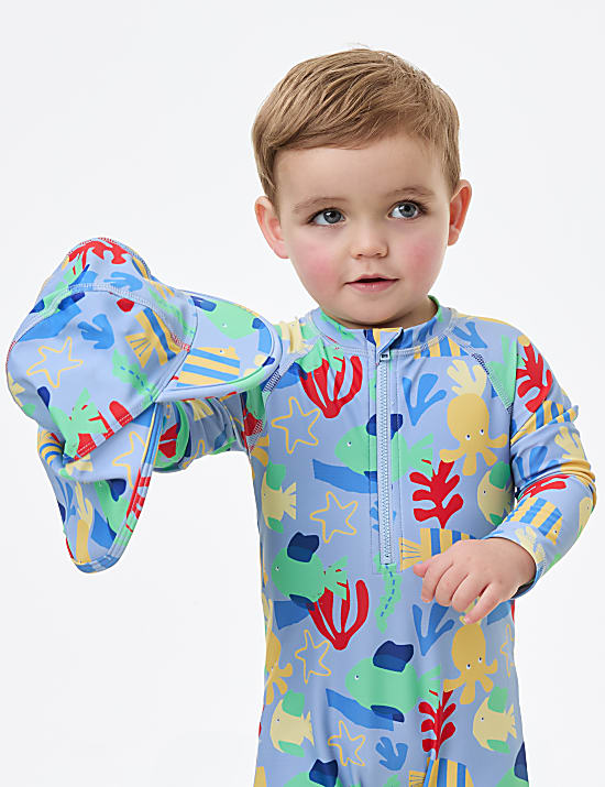 2-teiliges Badeanzug-Set mit langen &Auml;rmeln und Meeresmotiv (0&ndash;3 Jahre)