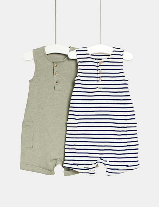 2pk Pure Cotton Striped Rompers (0-3 Yrs)