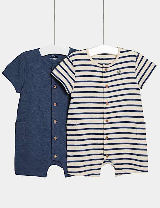 2pk Pure Cotton Elephant Rompers (0-3 Yrs)