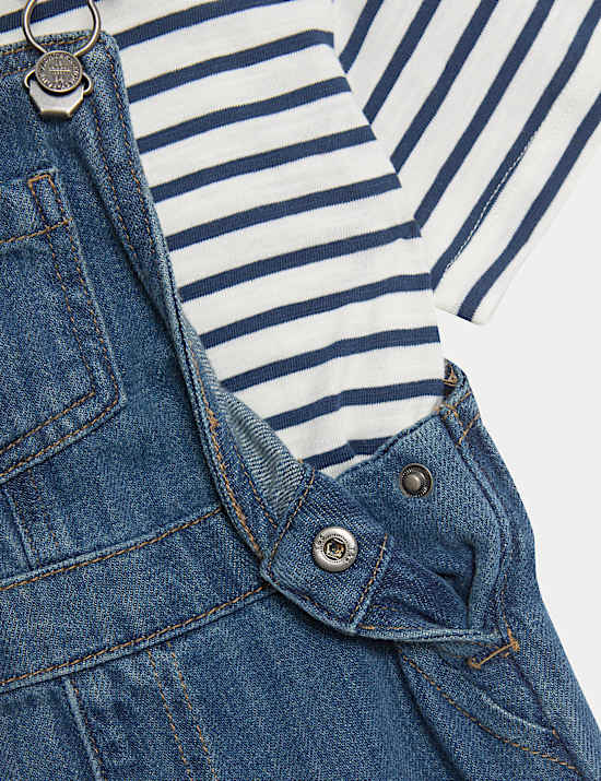 2 pi&egrave;ces salopette en coton jean (jusqu'au 3 ans)