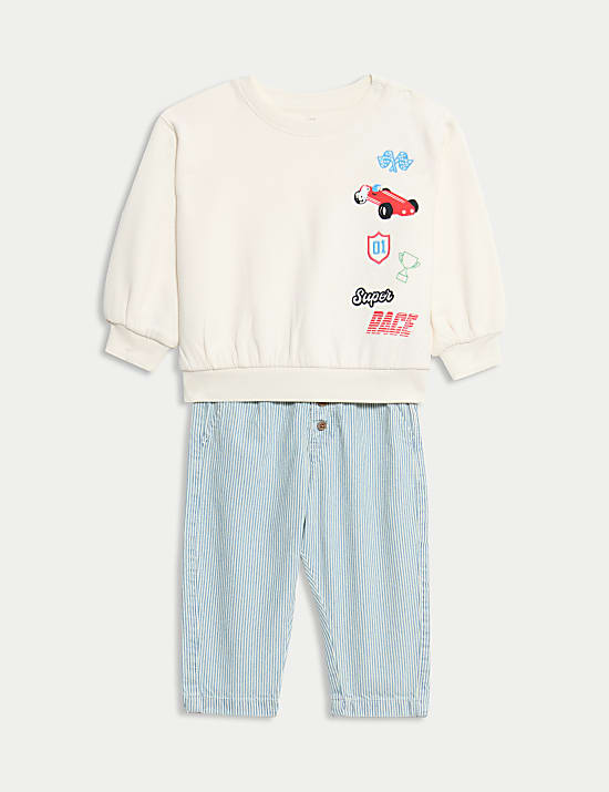 Ensemble top et bas en coton à rayures (jusqu’au 6&nbsp;ans)