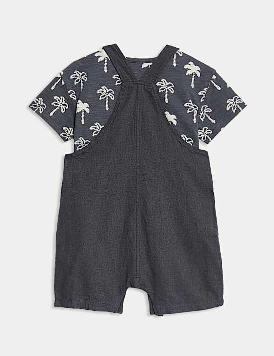 2pc Pure Cotton Palm Tree Bibshorts Outfit (0-3 Yrs)