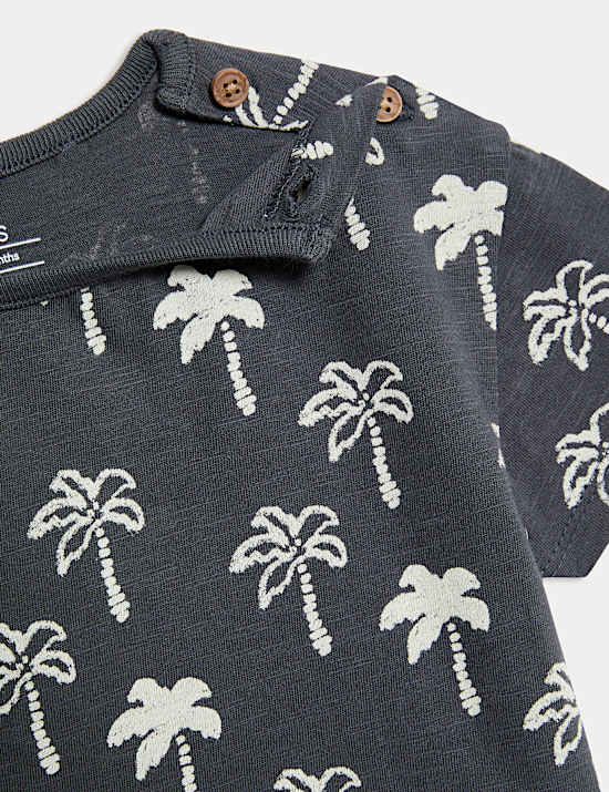 2pc Pure Cotton Palm Tree Bibshorts Outfit (0-3 Yrs)