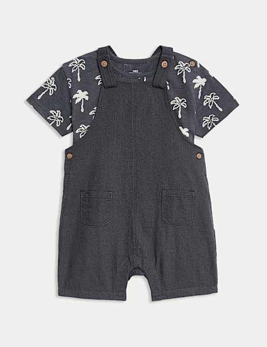 2pc Pure Cotton Palm Tree Bibshorts Outfit (0-3 Yrs)