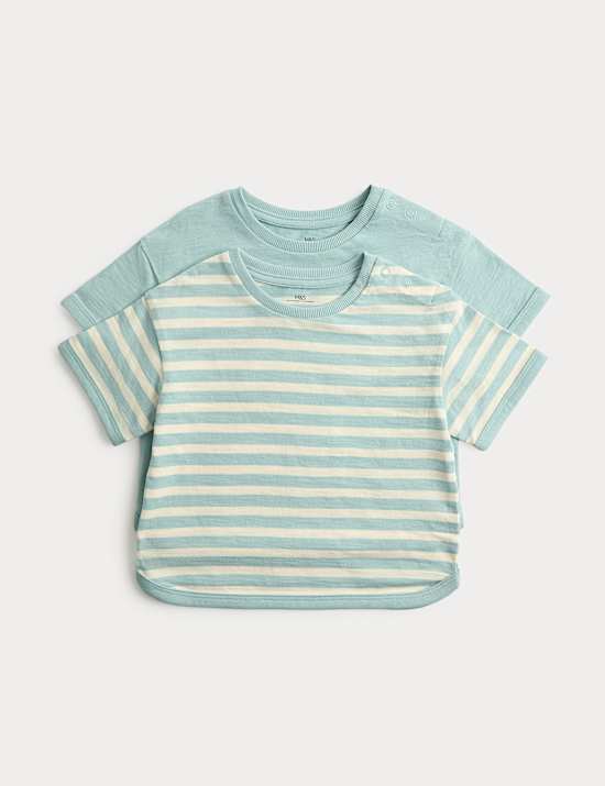 2 Pack Pure Cotton Stripe T-Shirts (0-5 Yrs)