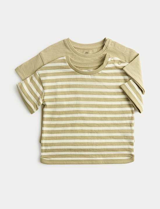 2 Pack Pure Cotton Stripe T-Shirts (0-5 Yrs)