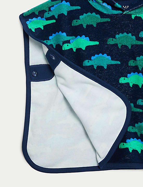 Poncho en coton &eacute;ponge &agrave; capuche et motif dinosaure (jusqu&rsquo;au 3 ans)