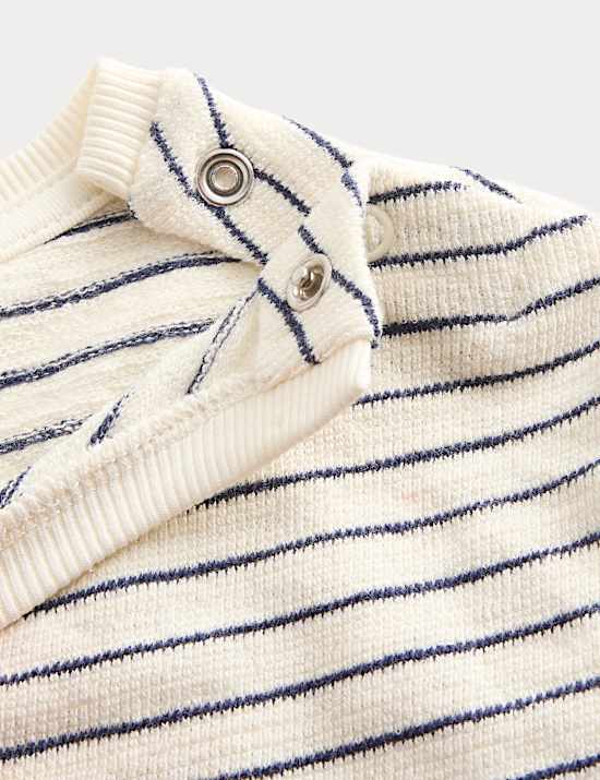 Pantalones cortos azul marino y camisa de rayas 100 % algod&oacute;n (0-5 a&ntilde;os)