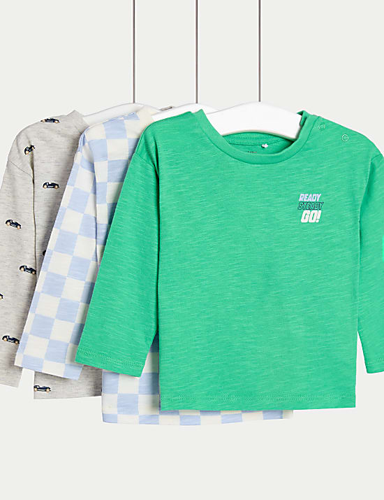 3pk Pure Cotton Racing Car Tops (0-3 Yrs)