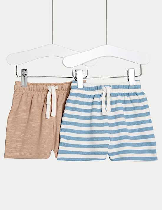 2pk Cotton Rich Striped Shorts (0-3 Yrs)