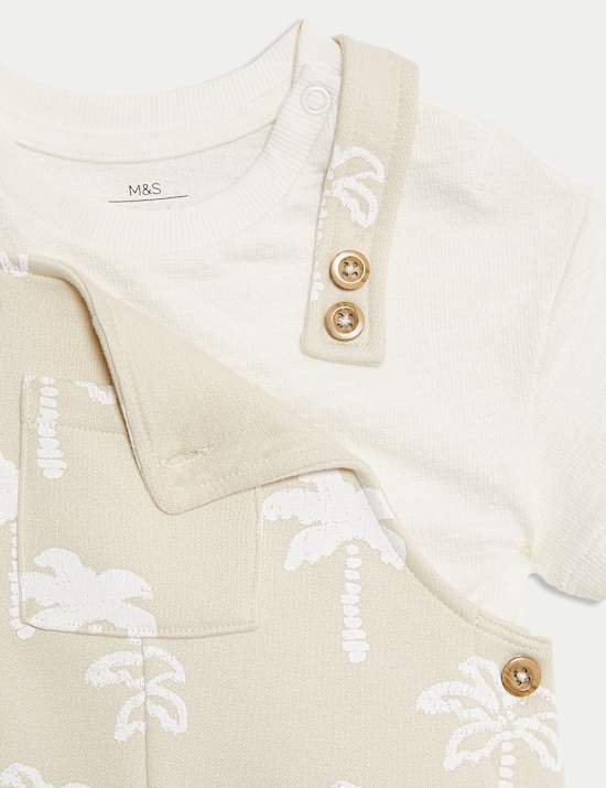 2pc Cotton Rich Palm Print Bibshort (0-3 Yrs)