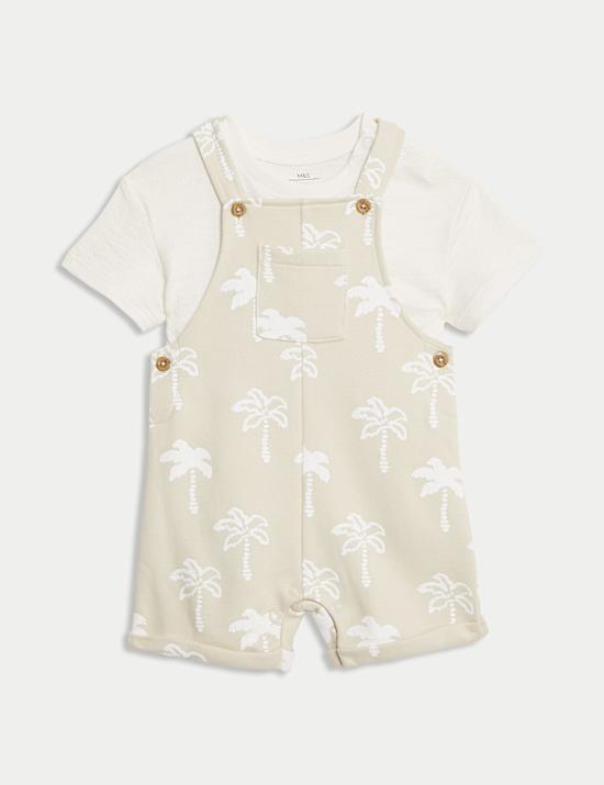 2pc Cotton Rich Palm Print Bibshort (0-3 Yrs)
